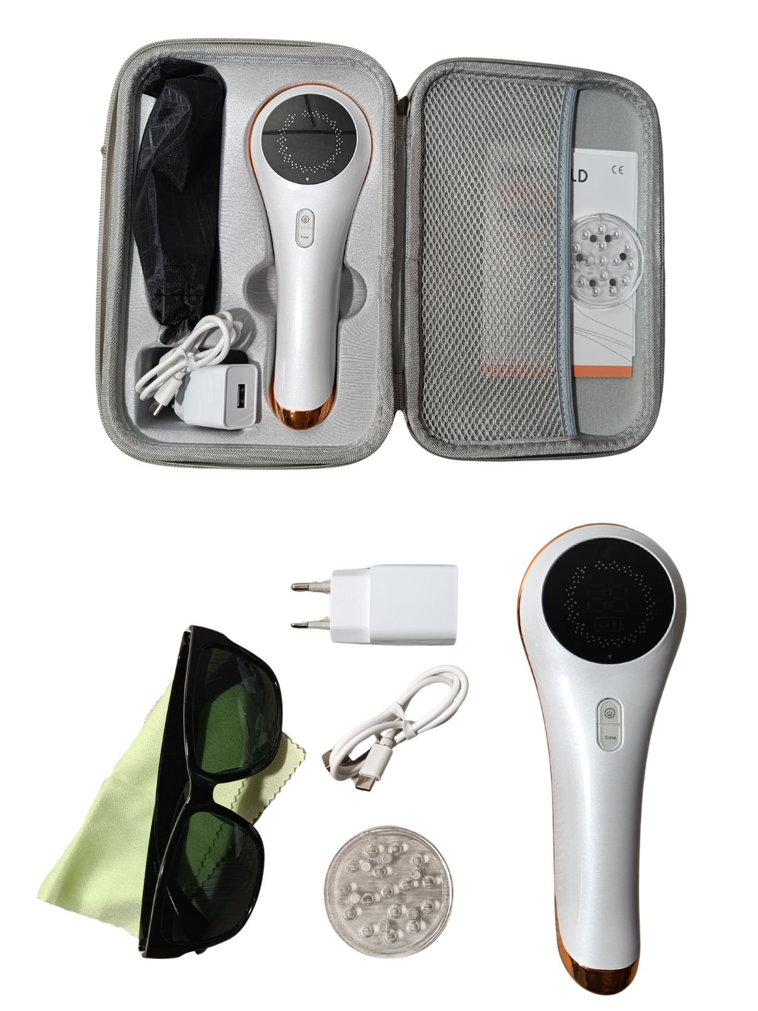 JTN laserhoitolaitteen pakkauksen sisältö ja esittely