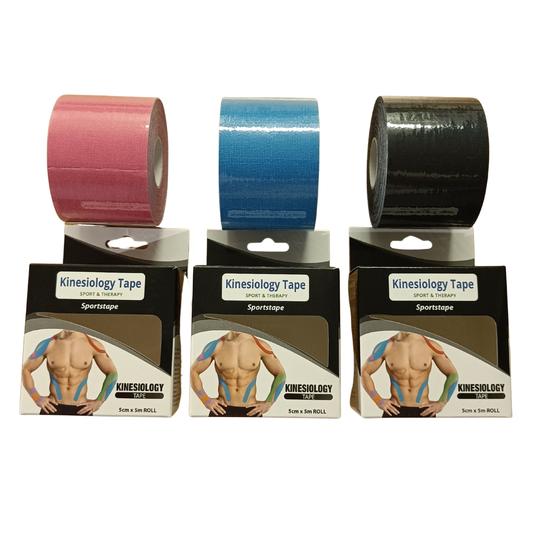 Toinen kuva kinesioteipeistä, esittelyssä pakkaukset, teipit sekä niiden eri värit