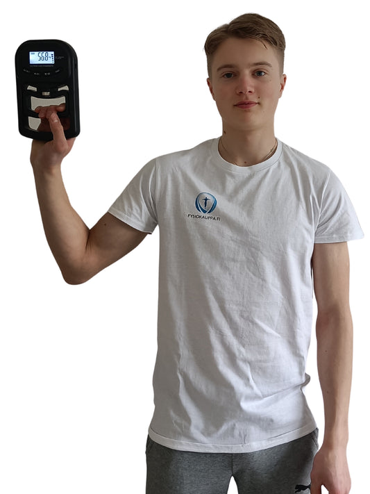 puristusvoimamittari mallin kädessä