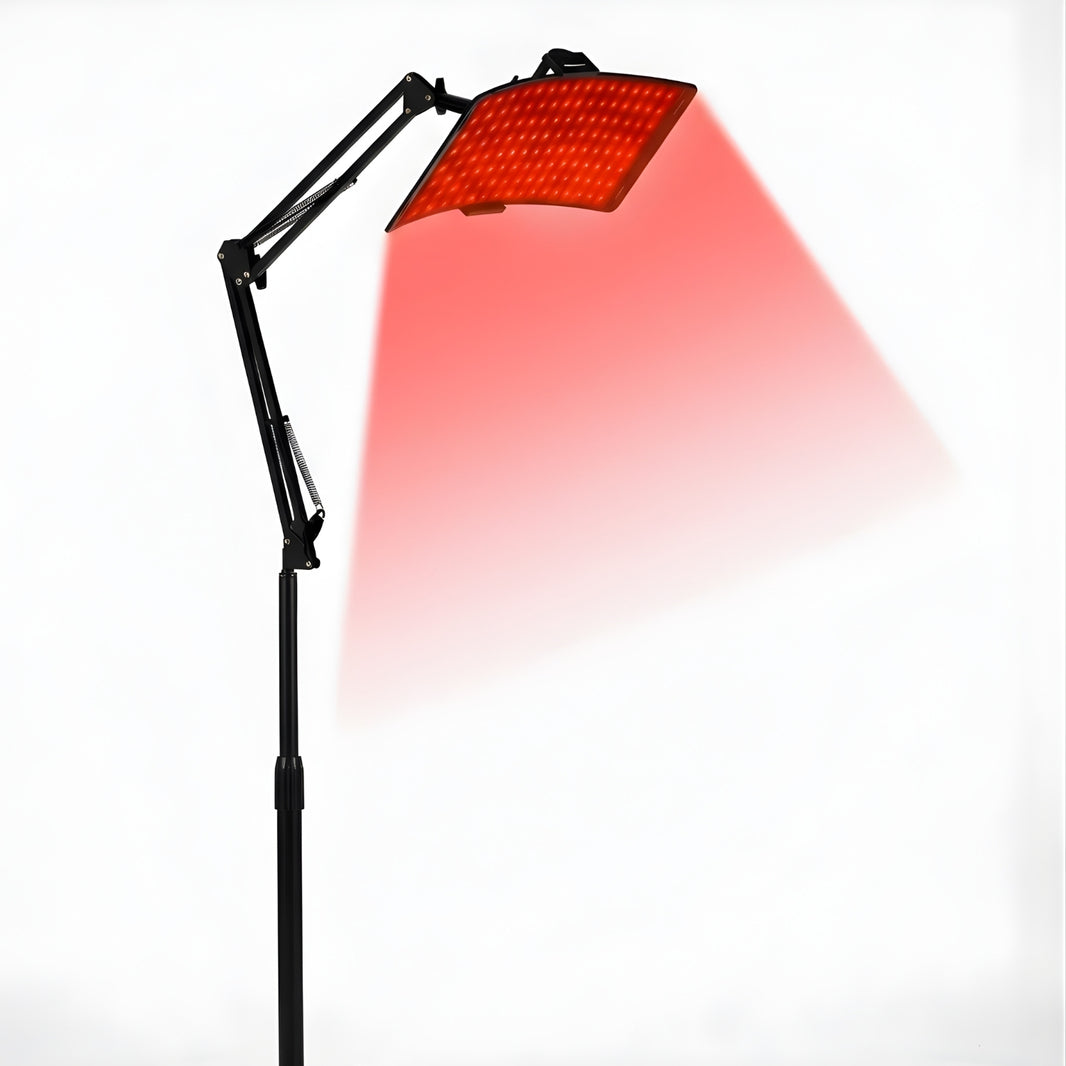 Kuvassa punavalolamppu/paneeli omalla jalustalla.