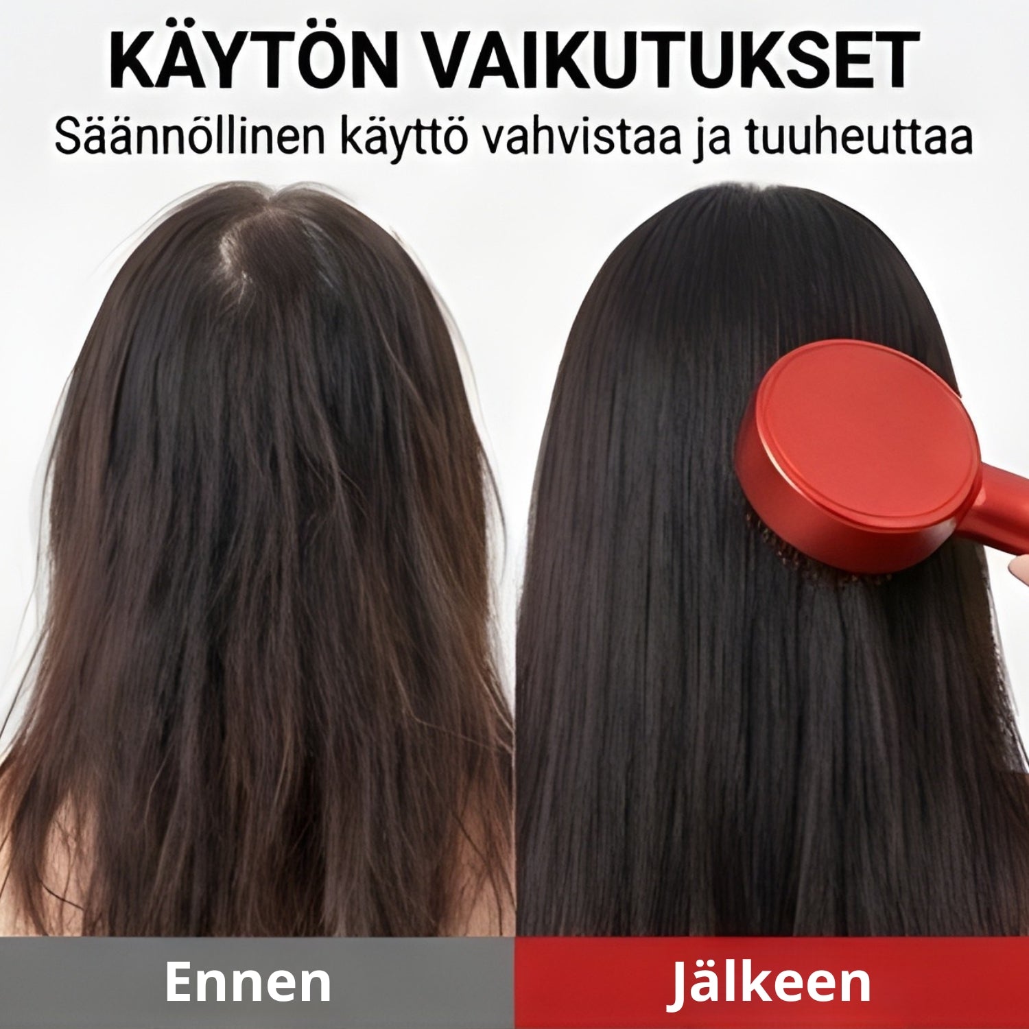 Hieronnan ja punavalon yhteisvaikutukset kuvattuna kuvassa. Ennen ja jälkeen tulokset.