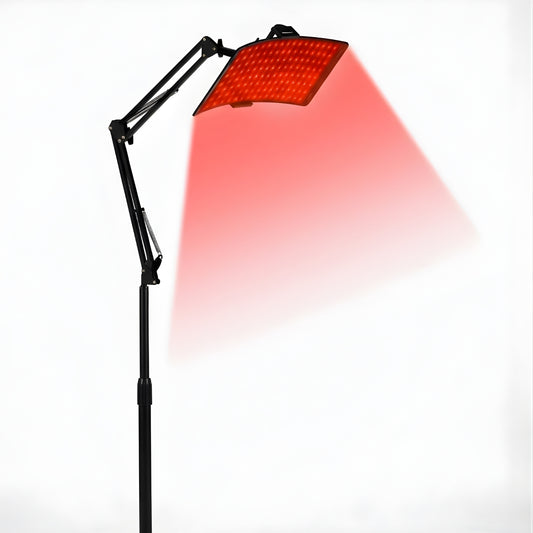 Kuvassa punavalolamppu/paneeli omalla jalustalla.