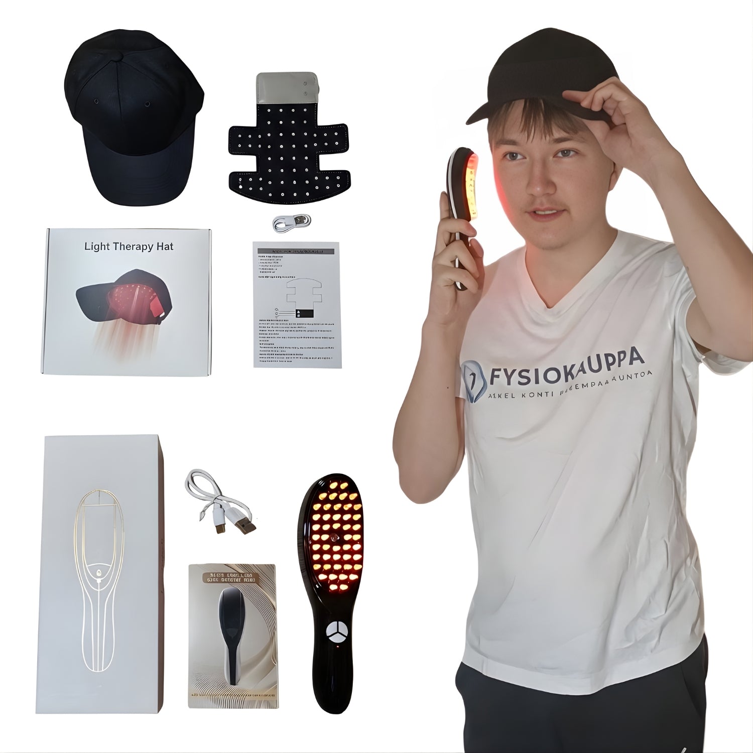 Kuva punavaloterapia-tarjouspaketin sisällöstä.